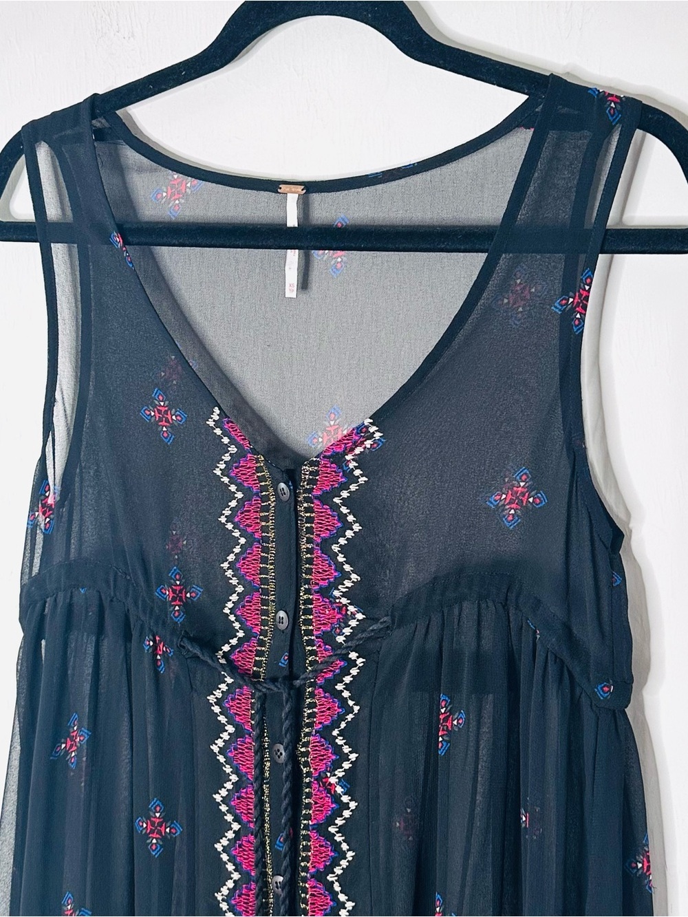 Free People Sheer Sleeveless Embellisher Kimono Maxi Dress Coverup XS - Picture 3 of 6